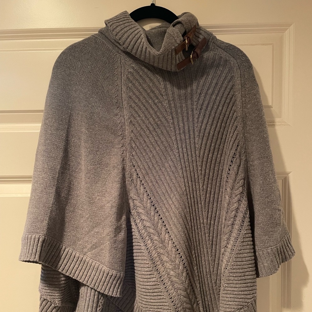 Gray Poncho with Leather/Buckle Detail